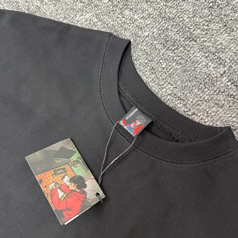 2026 New High Quality DERSCHUTZE  T-shirt Retro Black Back Embroidered Flower Loose Round Neck Casual Men's Top Tee