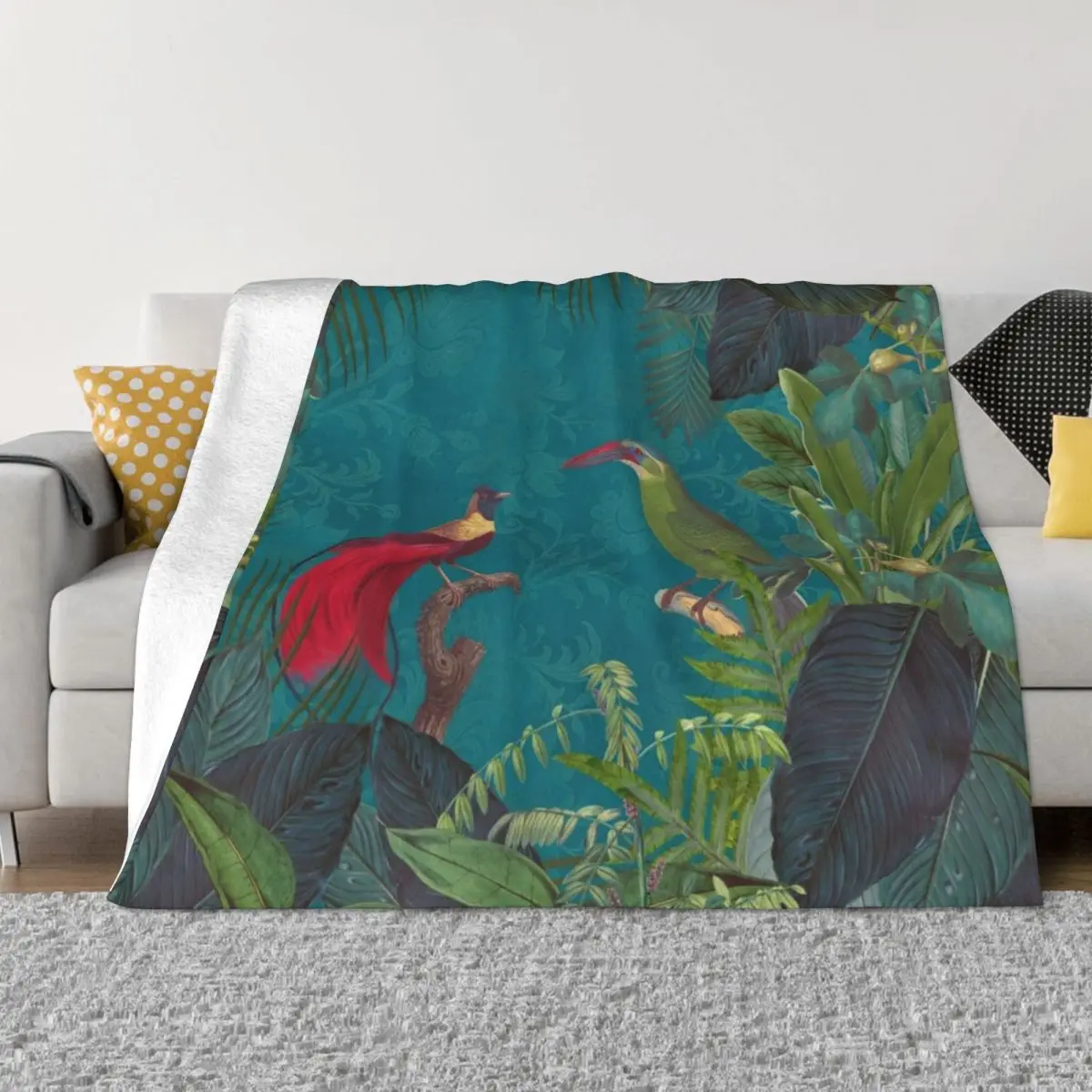 Birds Of Jungle Vintage Botanical Illustration Throw Blanket Summer Blanket Decorative Sofa Blankets