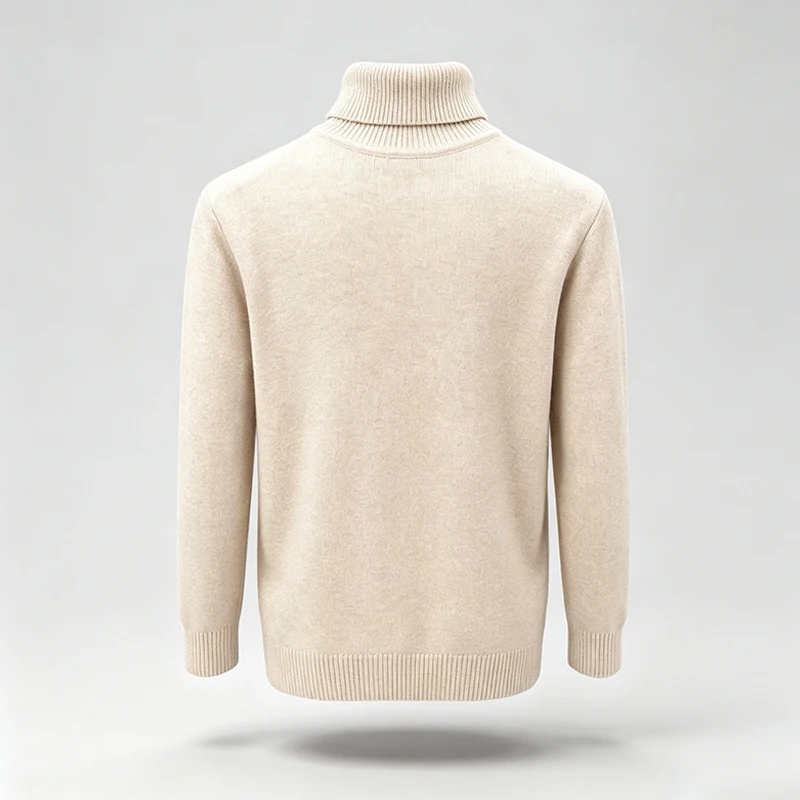 Herren-Strickpullover mit Rollkragen, langen Ärmeln und geripptem Saum und Bündchen, ideal für den urbanen Alltag, den Stadtpendelverkehr, die Freizeit und die kalte Jahreszeit. – Detail 4