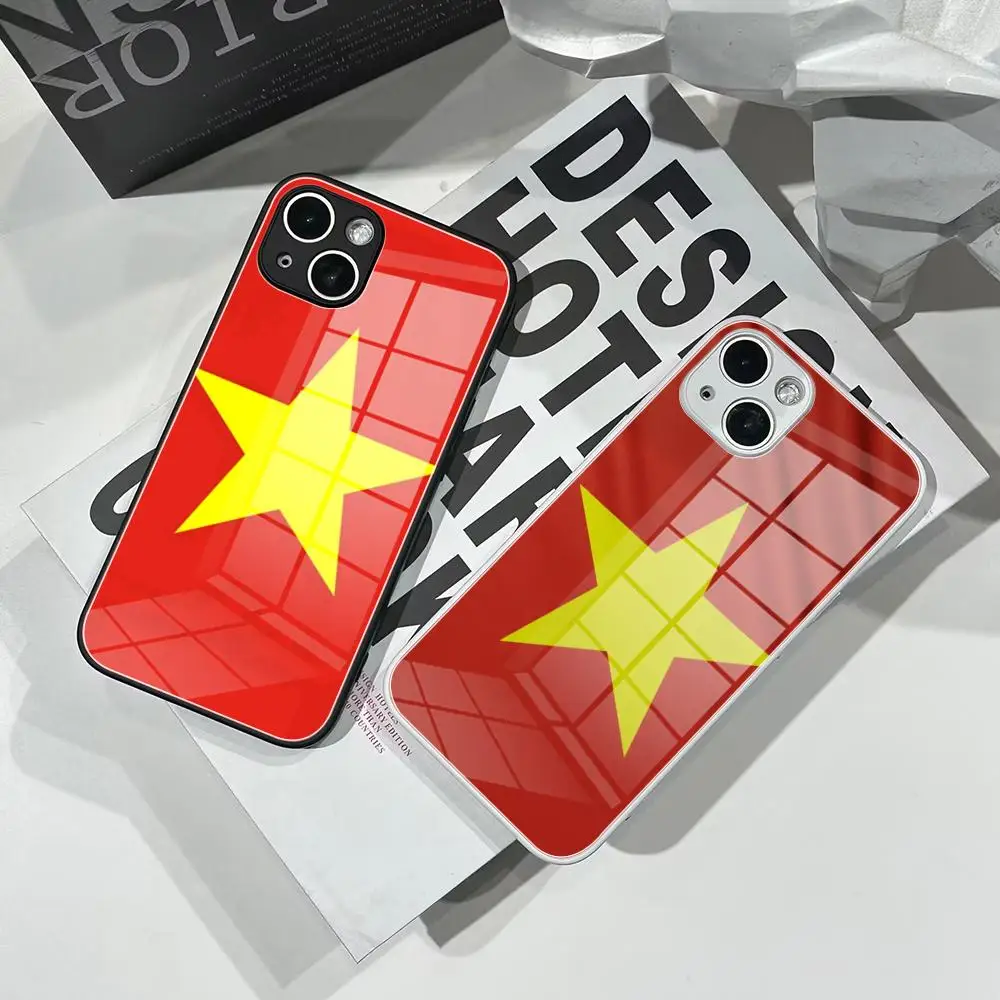 

Чехол для телефона с флагом Вьетнаме из закаленного стекла для iPhone 17 Air 16 15 Pro Max 14 13 12 Mini Plus Galaxy S25 24 23 Ultra, чехол для телефона