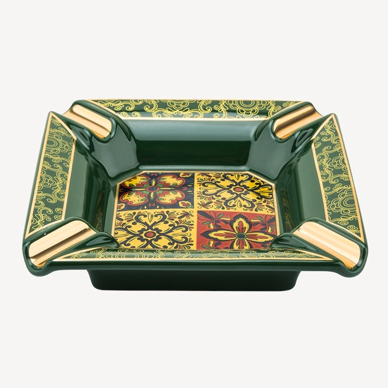 LUBINSKI Cigar Ashtray Ceramic Hand-painted Large Capacity Anti-slip Four Cigar Grooves Gift Box Packaging
