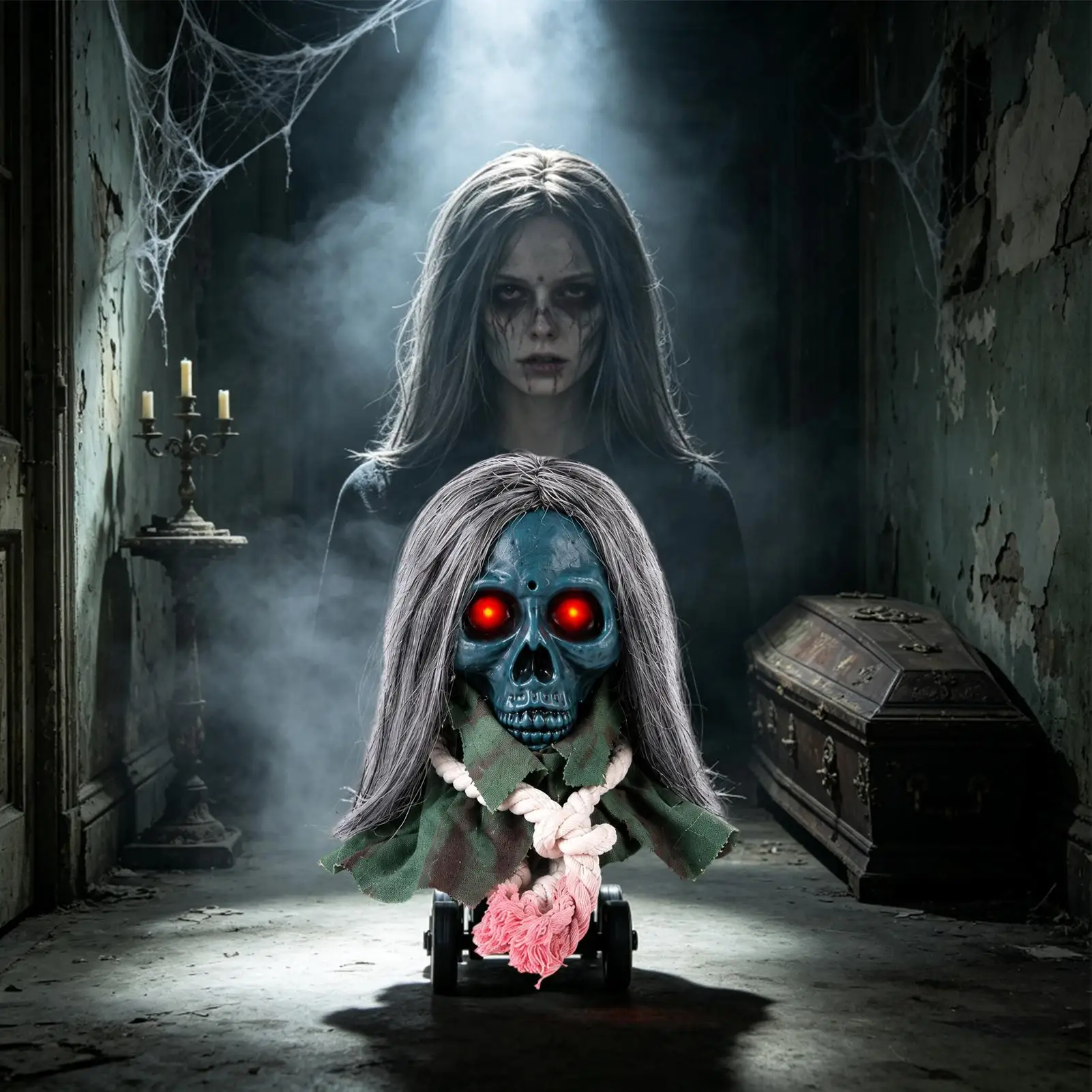 Halloween Skull With Glowing Eyes Animated Sound Activated Gothic Haunted House Decor For Indoor Outdoor Haunted House Porch