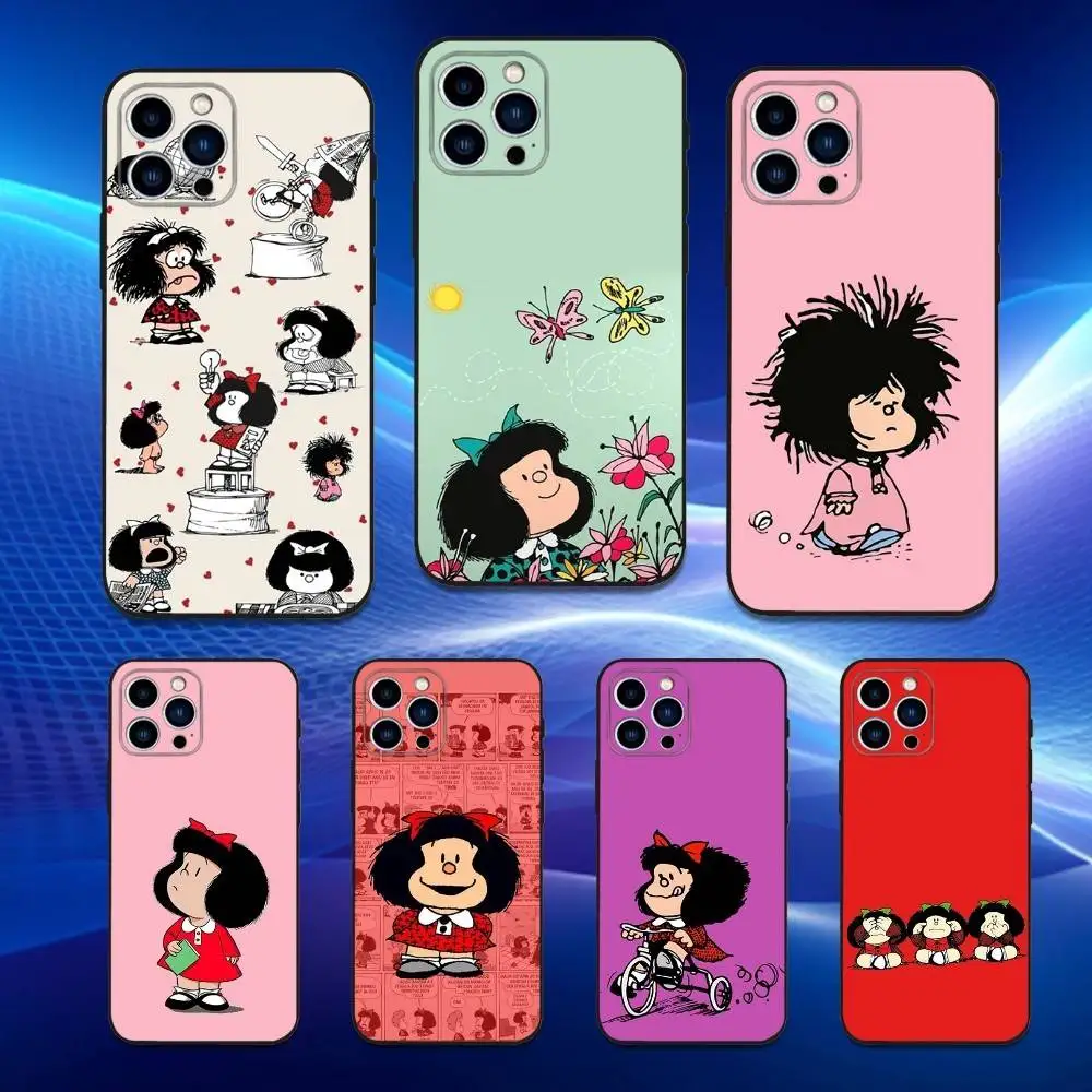 

Cute M-Mafaldas Comics Phone Case For iPhone 16,15,14,13,12,11 Plus,Pro Max,XS,X,XR,SE,Mini,8,7,Soft Silicone Black Cover