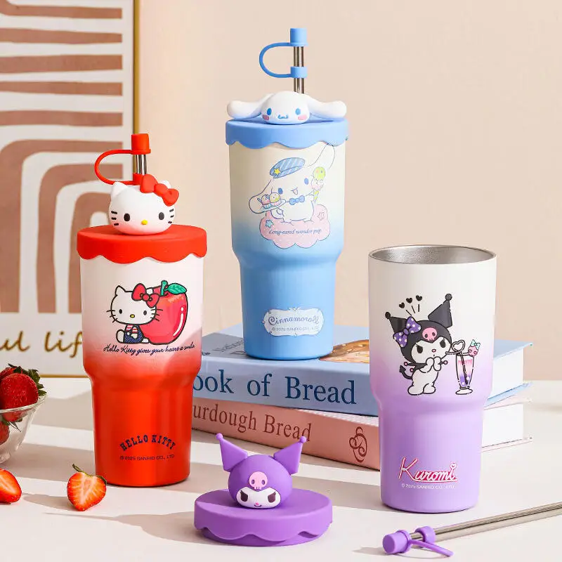 

Новая коллекция 2025 года, милая мультяшная чашка Hello Kitty, красивая чашка большой емкости с соломинкой, модная чашка с температурой