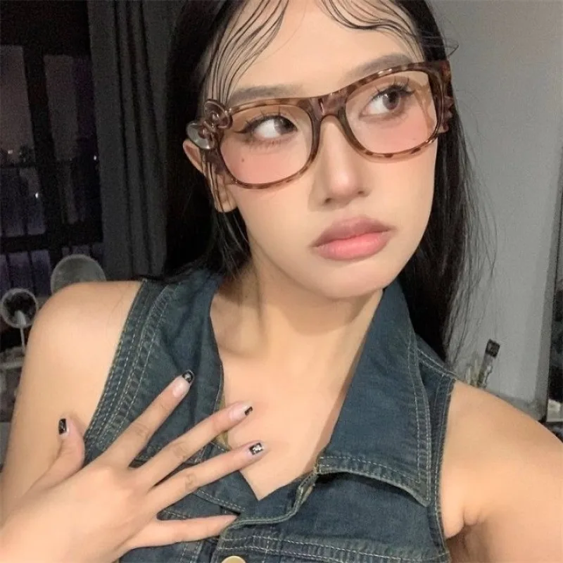 Kawaii Cat Eyeglass Frame, Anime Retro Óculos, Leopardo Print Eyeglass Frame, Bonito Foto Props, Óculos Decorativos, Presente, Y2K