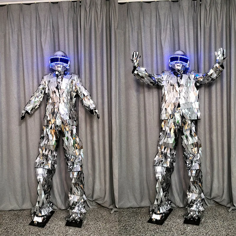 LED 스틸트 워크 미러 남성 의상 발광 헬멧 바 KTV 무대 공연 의상 프로그램 공연 소품 코스프레 의류