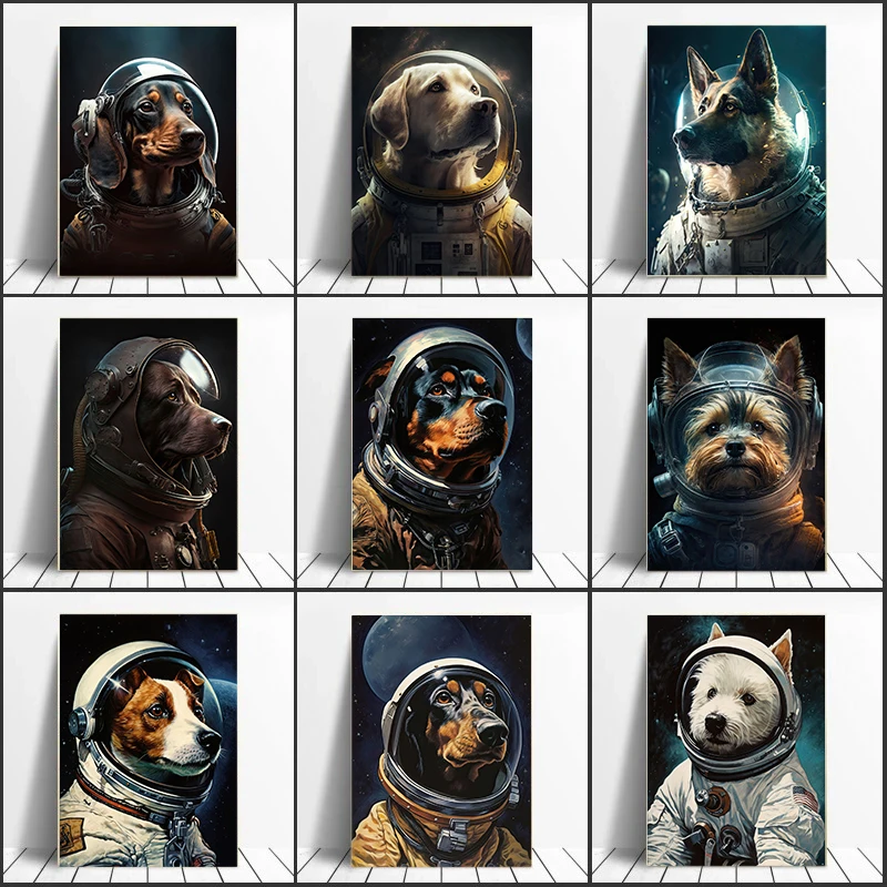 Astronaut Dog Teddy Doberman Chaigou Rottweiler Posters and Prints Canvas Painting Wall Art Pictures for Living Room Home Decor