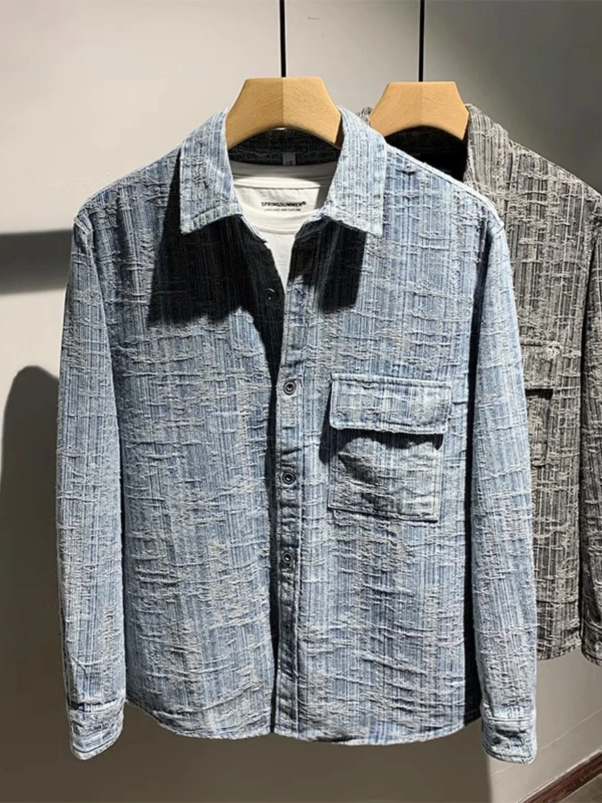 

Мужская джинсовая куртка в американском стиле, повседневная рабочая куртка с длинными рукавами, модная текстурированная куртка для весны и осени, новый трендовый бренд