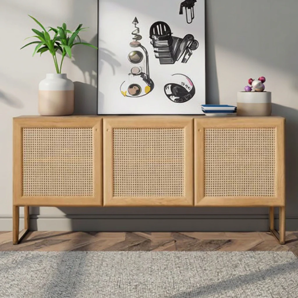 

Современный шкаф из массива дерева Z DU'S, 3-дверный вместительный шкаф для хранения с декором из ротанга, подходит для отелей и апартаментов