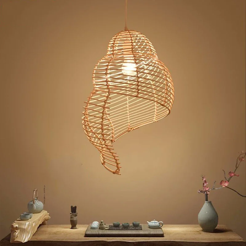 Chinese Style Vintage Pendant Light Handmake Rattan Hanging Lamps Loft Living Room Dining Room Home Decor Lighting Fixtures