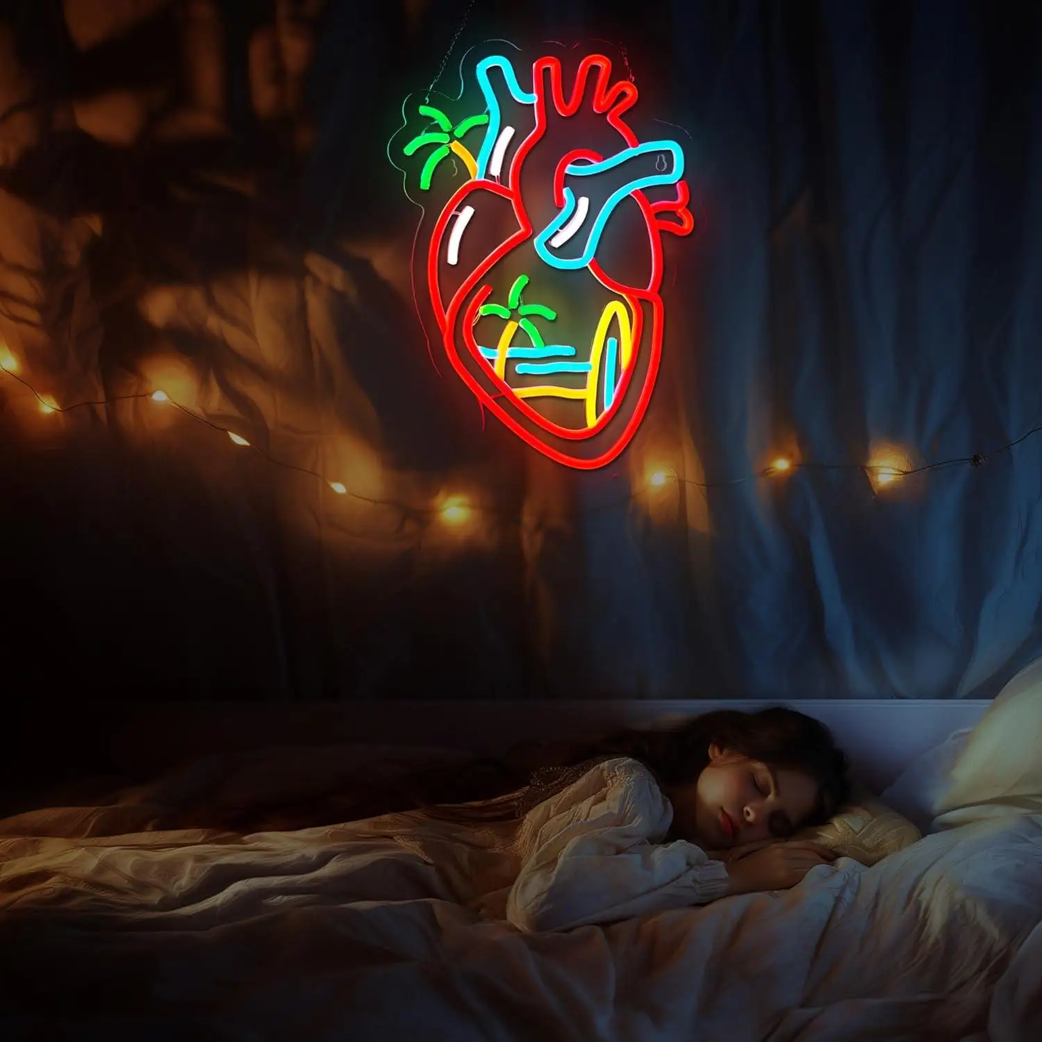 Heart Is at Beach Neon Sign USB Dimmable LED Light for Bar Tiki Bedroom Man Cave Wall Decor Special Gifts Signboard Light