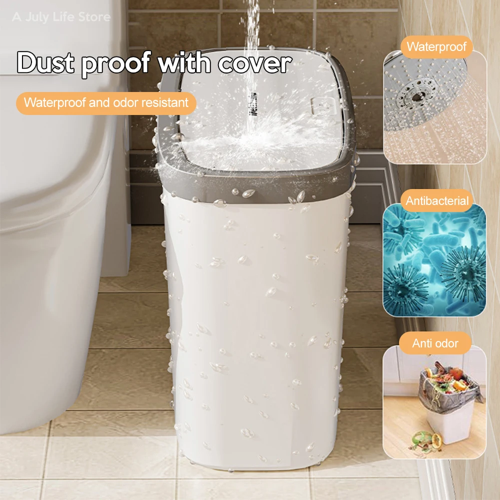 12/16L Press-type Covered Trash Can Bathroom Living Room Wastbasket with Lid Narrow Garbage Can Waterproof Dustbin Paper Basket