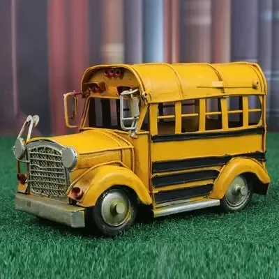 American School Bus, Retro Bus Home Decoration, Tin Car Model, Display Decoration Shooting Props Birthday Gift