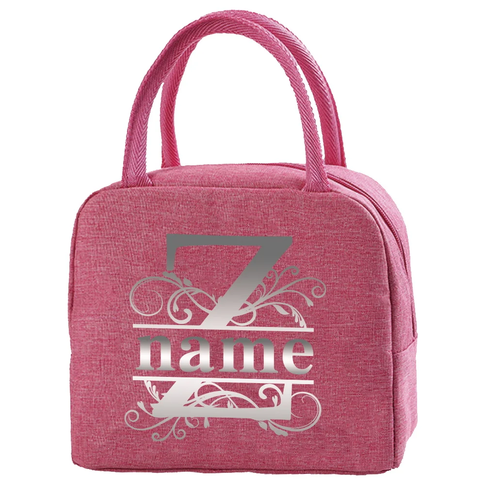 Customized Name Insulated Lunch Bag Canvas Handbag Beverage Cooler Insulated Dinner Lunch Bag Lunch Box Handbag Picnic Food Bag