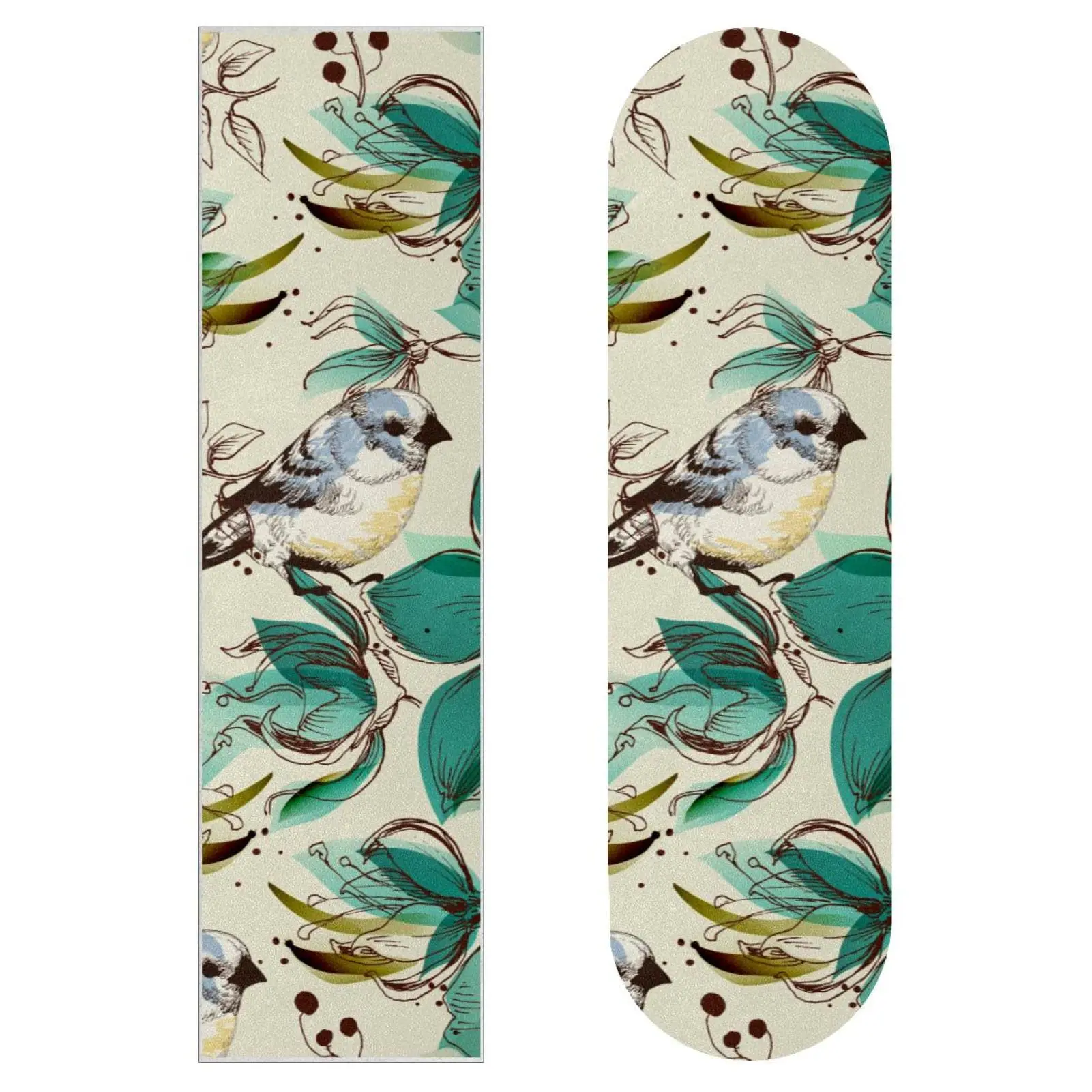 Aesthetic Birds Flowers Skateboard Grip Tape,Longboard Griptape Bubble Free Anti-Slip 33’’ x 9’’ Tapes Sandpaper for Girls Boys