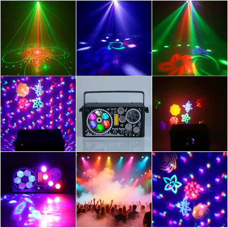 71 gemengd effect DMX geluidsgeactiveerde RGBW UV-stroboscooplaserlichten voor binnen Disco Party Gobo Club-verlichting met afstandsbediening