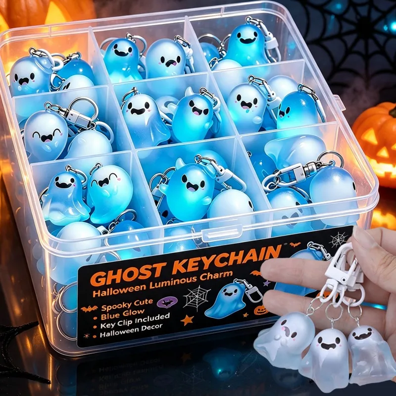 Halloween Creative Luminous Ghost Cute Keychain Adults Kids Cartoon Jelly Doll Phone Pendant Case Charm Bag Decor Car Keyrings