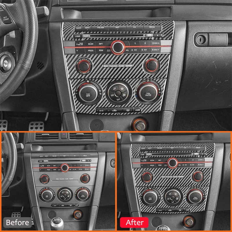 For Mazda 3 2004-2009 Carbon Fiber Car Center Multimedia Air Condition Control Panel Adjusting Buttons Knobs Cover Trim Sticker