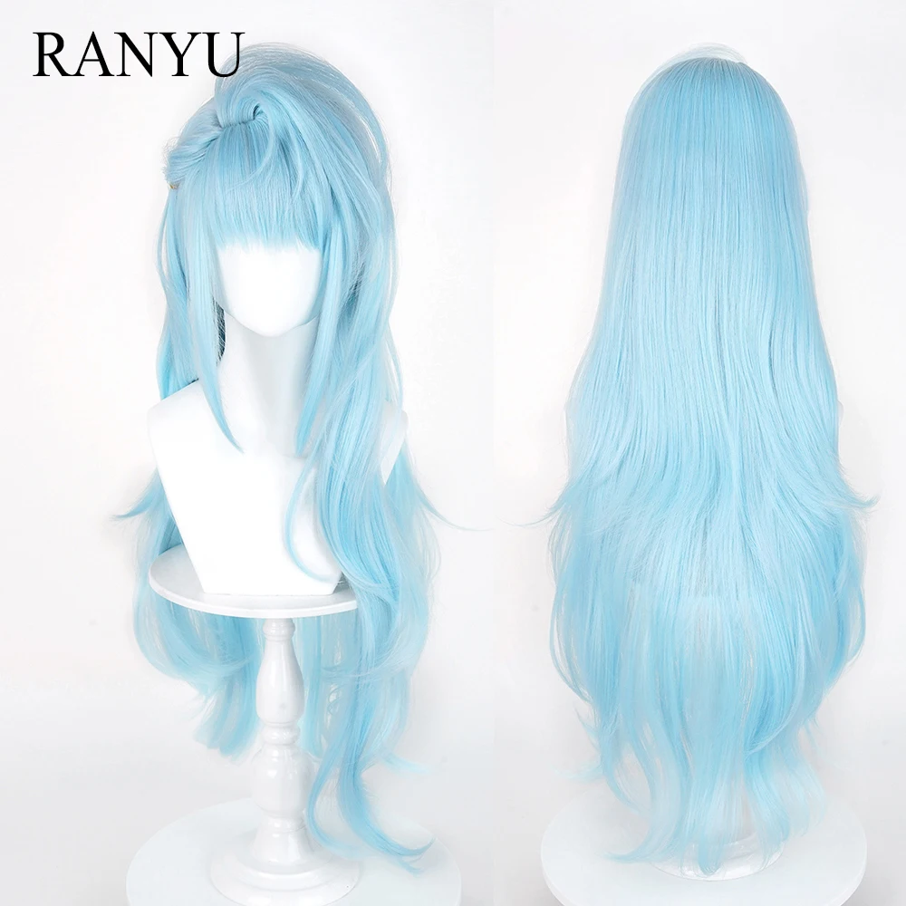 

Синтетические длинные прямые синие парики с челкой, аниме-игра, косплей, пушистый термостойкий парик для повседневной вечеринки