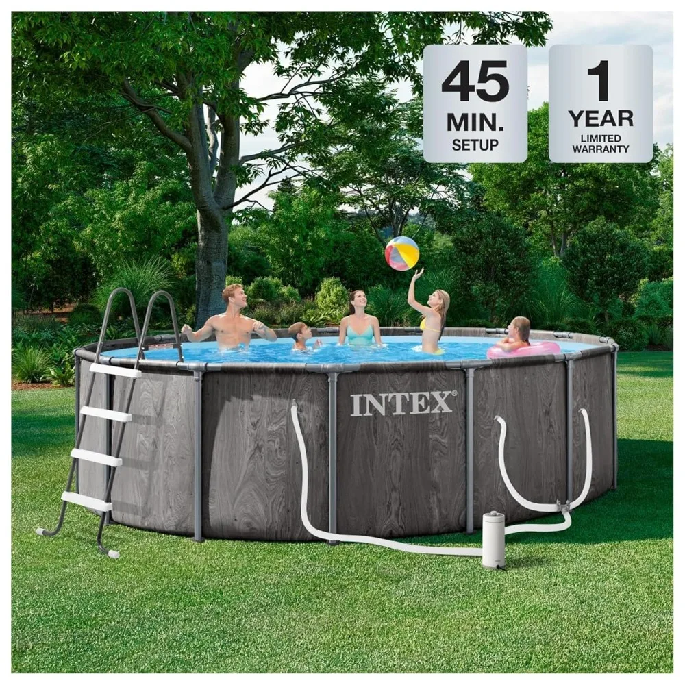15ft x 48in Round Above Ground Pool Set with Steel Frame, 1000 GPH Filter Pump, Ladder, Cover & Ground Cloth, Custom