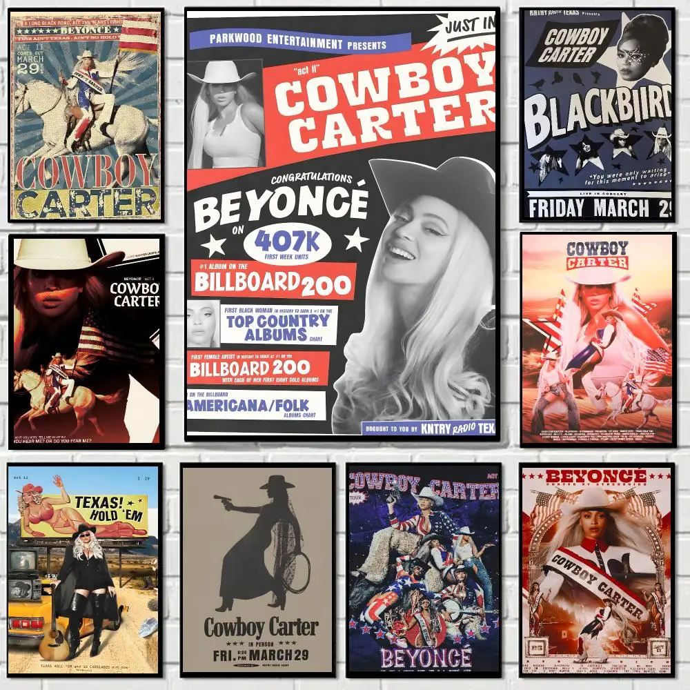 Beyonce Cowboy Carter Comic Western Poster Self-adhesive Advanced Aesthetic Printing Paper Wall Art for Living Room Home Decor