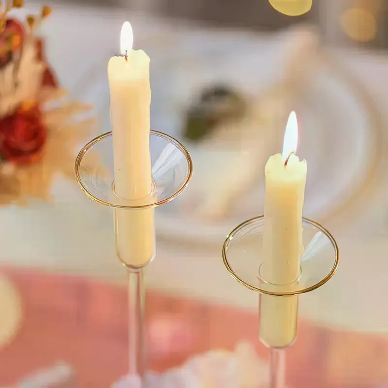 3 Pack Glass Candle Holders Set Wax Catcher Anti-Tip Anti-Drip Guards for Thanksgiving Christmas Table Decoration