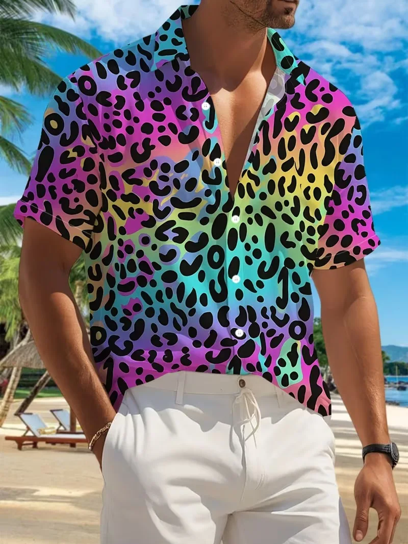 New Summer Men's 3D Printed Leopard Printed Short Sleeved Shirts fashionable street leisure vacation comfortable men's clothing