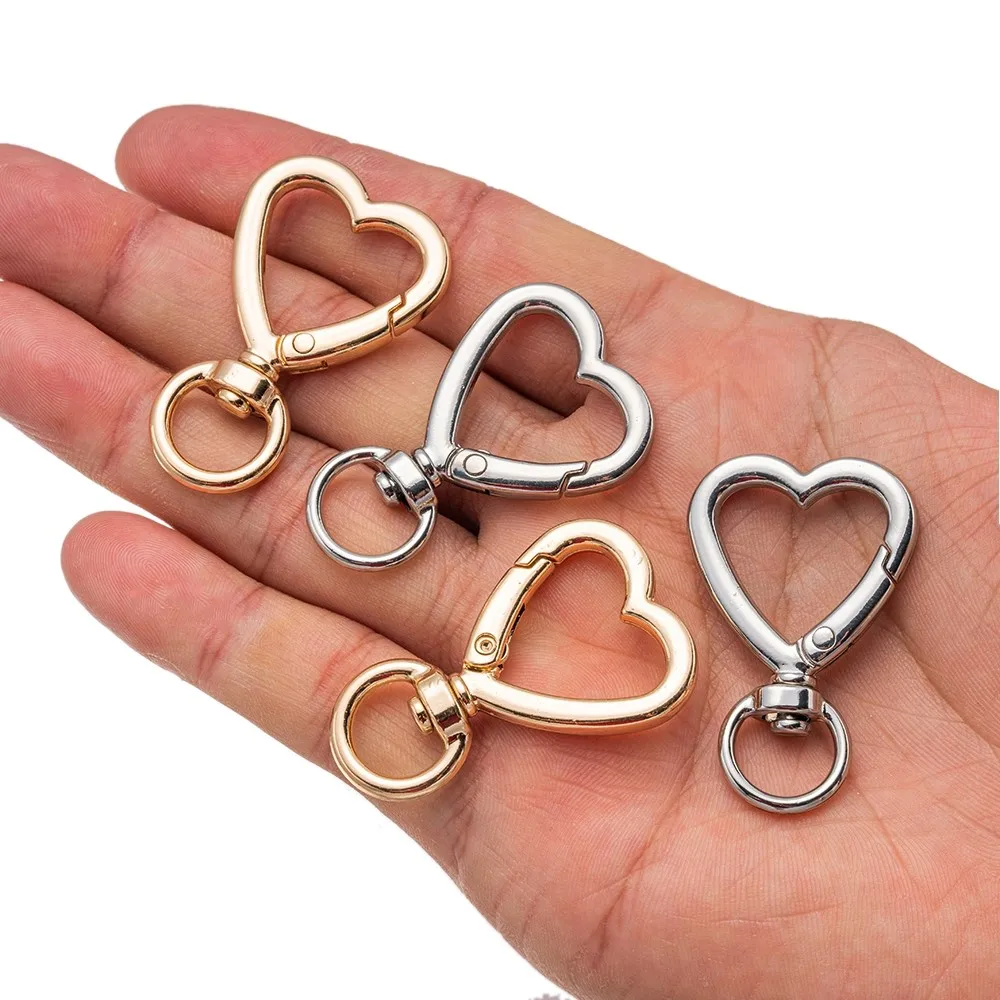 5Pcs Metal Heart Shaped Keychain Buckle Spring Swivel Lanyards Trigger DIY Bags Keychain Key Rings Backpacks Luggage Accessories