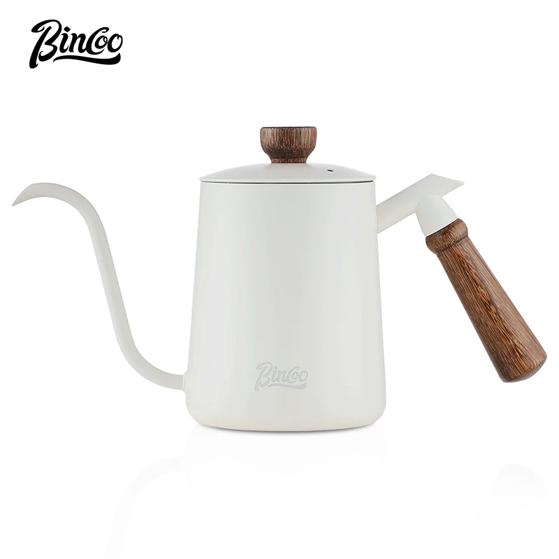 

600ML Hand Brewed Coffee Pot 304 Stainless Steel Gooseneck Tea Mouth Pot Solid Wood Handle Milk Foam Kitchen Cafe Accessories