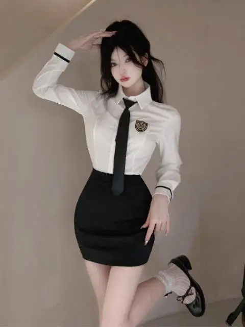 

Комплект из приталенной рубашки с длинным рукавом и юбки: профессиональная рабочая форма, униформа для колледжа, женский офисный комплект из двух предметов, юбка с высокой талией