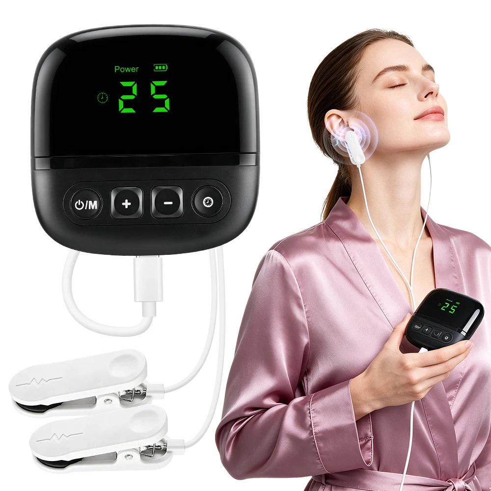 Ear Clip Sleep Aid for Side Sleepers Silicone Gentle Pulse Massager 3 Modes 20 Levels 5 Timer Bedtime Relaxation Tool Quiet