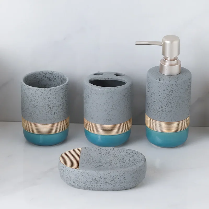 kit sub-bottle blue background gold body spot body bathroom lotion bottle soap dish ceramic bathroom four-piece set