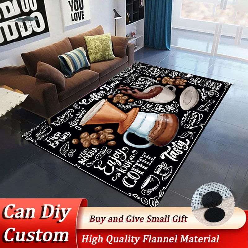 

Coffee Pattern Carpet Flannel Material Large Rug Living Room Bedroom Cafe Children's Play Area Floor Mats Home Art Decoration