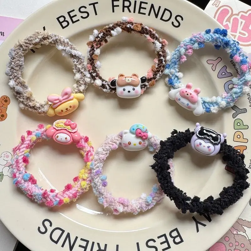 

Kawaii Hello Kitty Kuromi My Melody Sanrio резинка для волос резинка для волос украшение для волос PomPomPurin Pochacco милый головной убор подарок для девочек