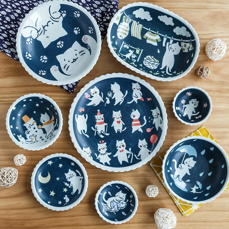 Cat Ceramic Tableware Japanese Style Cute Ceramic Plate Dessert Plate Cake Plate Kitchen Accessories Dinner Plates