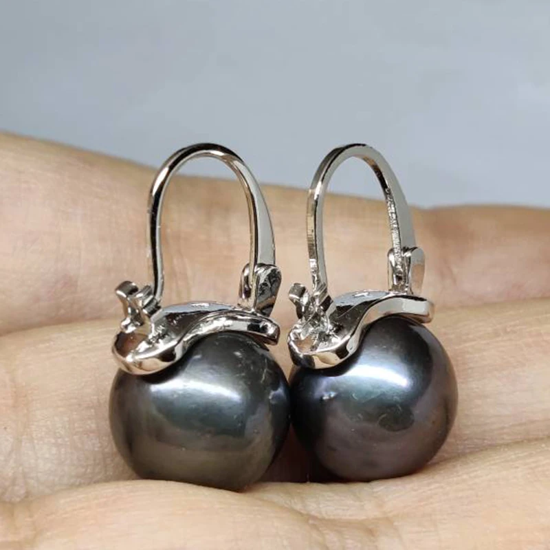 AAA+ 11-12mm Australian South Sea Black Pearl Drop Earrings Exceptional Special Gift