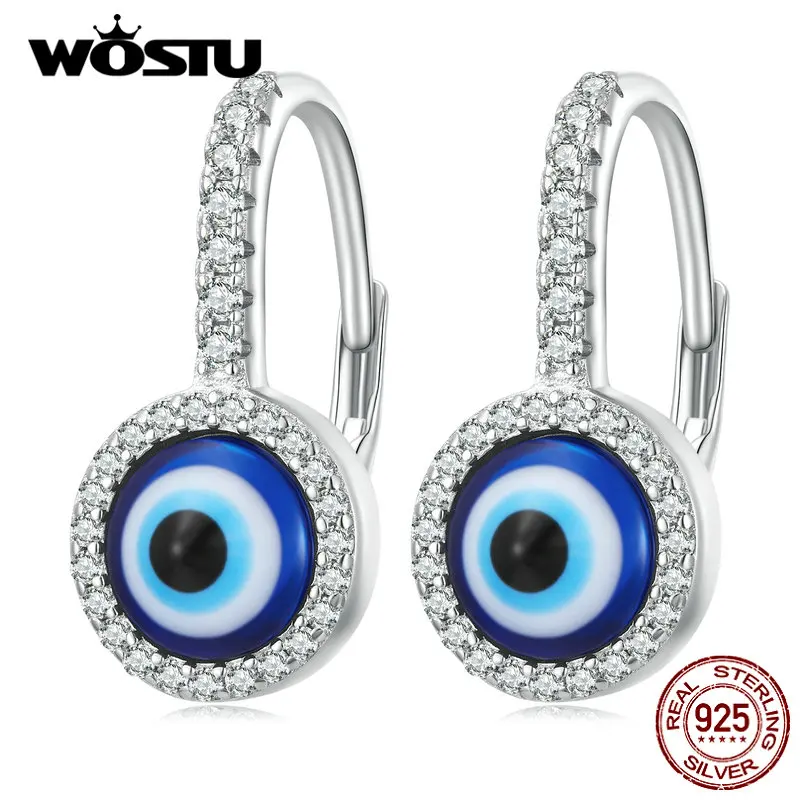 WOSTU 925 Sterling Silver Lucky Evil Eye Drop Dangle Earrings Women Shiny Zircon Hoops Pendientes Special Birthday Jewelry Gift