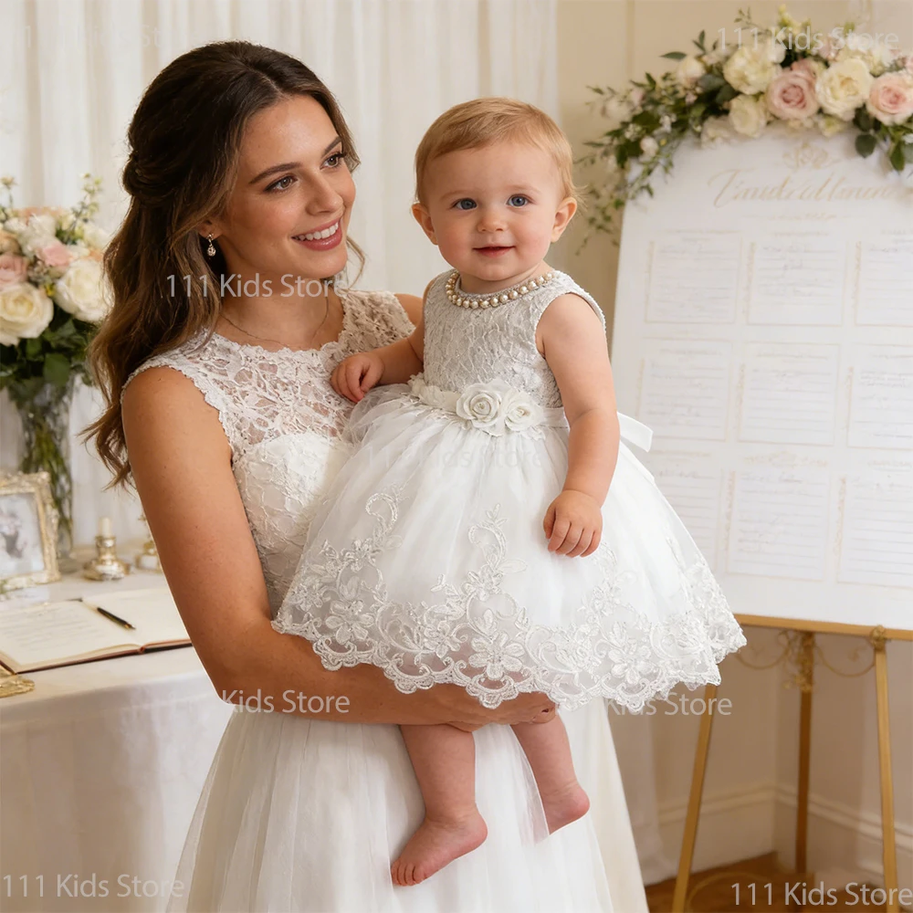 Baby Girl Clothes Wedding Dress for Baptismal Ceremony White Dress Toddler Flower Child Costume Infant 1st Birthday Party Dress