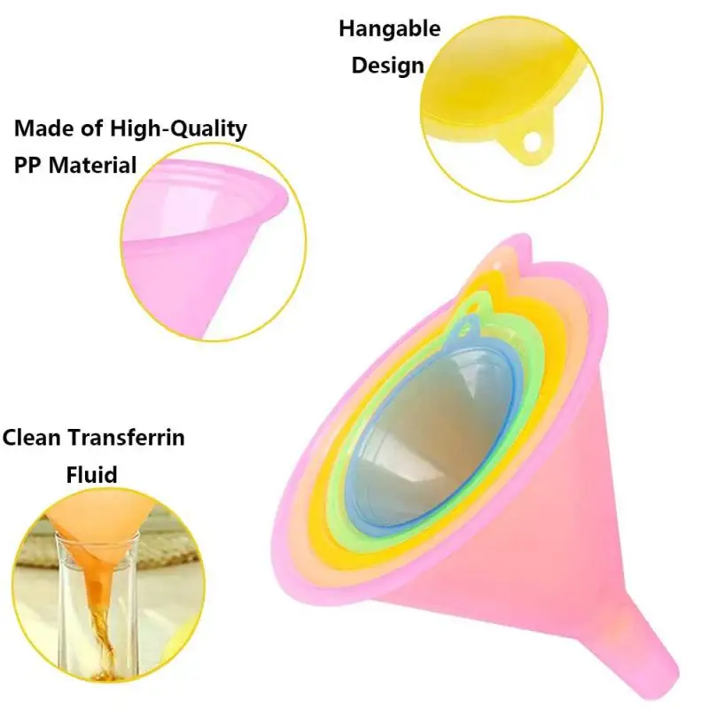 Picture 5: Multi Purpose Color Semi Transparent Plastic Funnel Set 5/6 Pcs Small Funnel Set, Use for Filling Bottles, Cans, Essential Oils