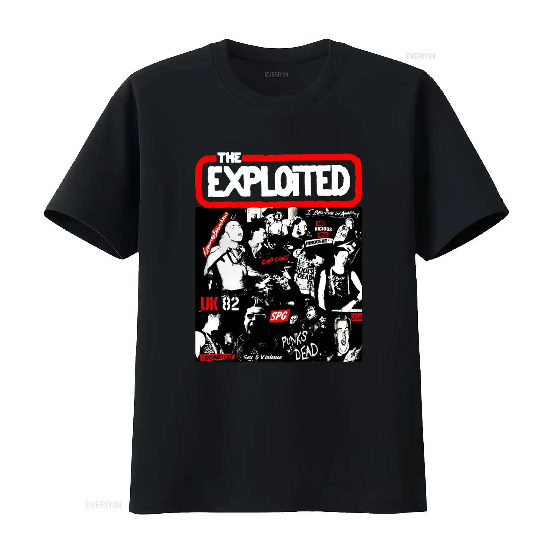 The Exploited Sid Vicious Punk Band T Shirt Black Cotton Kh2930 UK 82 SPG USA Rock Style vintage Washed fashion Comfortable