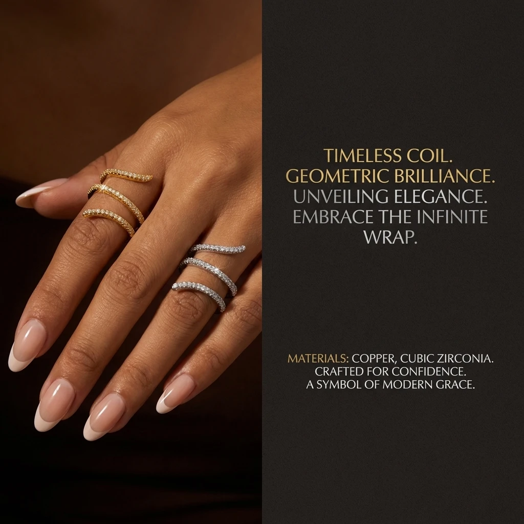 Eleganter geometrischer Rankenring für Damen aus Messing mit Zirkonia, langer Wickelring für Cocktailpartys, Abschlussbälle, romantischer, zarter Schmuck. – Detail 1