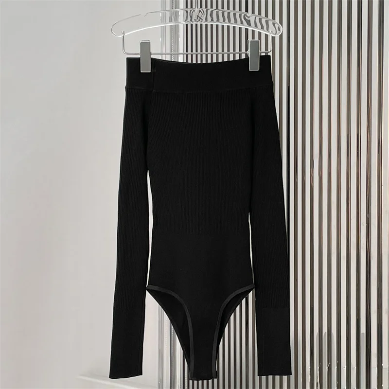 women's bodysuits New elastic knitted slim fit pullover for the summer of 2026 Off shoulder women's long sleeved top y2k corset