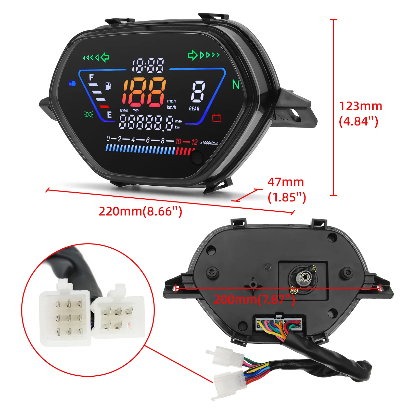 عداد السرعة الرقمي للدراجات النارية ، مقياس الدراجات النارية ، مقياس سرعة الدوران ، عداد المسافات LCD ، موجة هوندا ، موجة #6