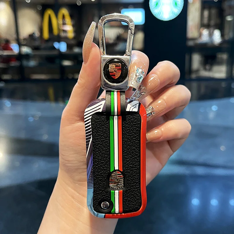 Zinc Alloy Car Smart Flip Key Case Cover Remote Protector Shell Holder For Porsche Cayenne GTS Panamera Carrera GT3 Accessories