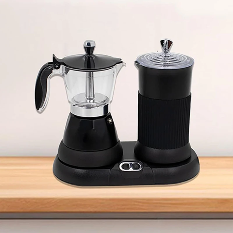 2-In-1 Electric Moka Maker Set One-touch Electric Moka Maker with Milk Foamer