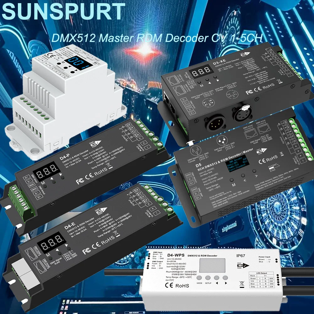 1-10Master TW-DMX-S 4/5 Channel DMX512 CV Decoder D4 D4-E D4-P D4-XE D4-L D5 D4-WPS 12V 24V DC 4CH 5CH RDM DMX Signal Controller