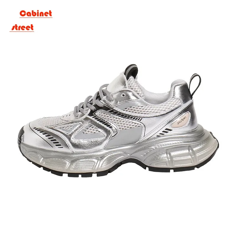 Dad's Shoes Women 2024 Spring New Soft Leather Breathable Mesh Thick Sole Elevated Sports Shoes Casual Shoes Women Basket Femme