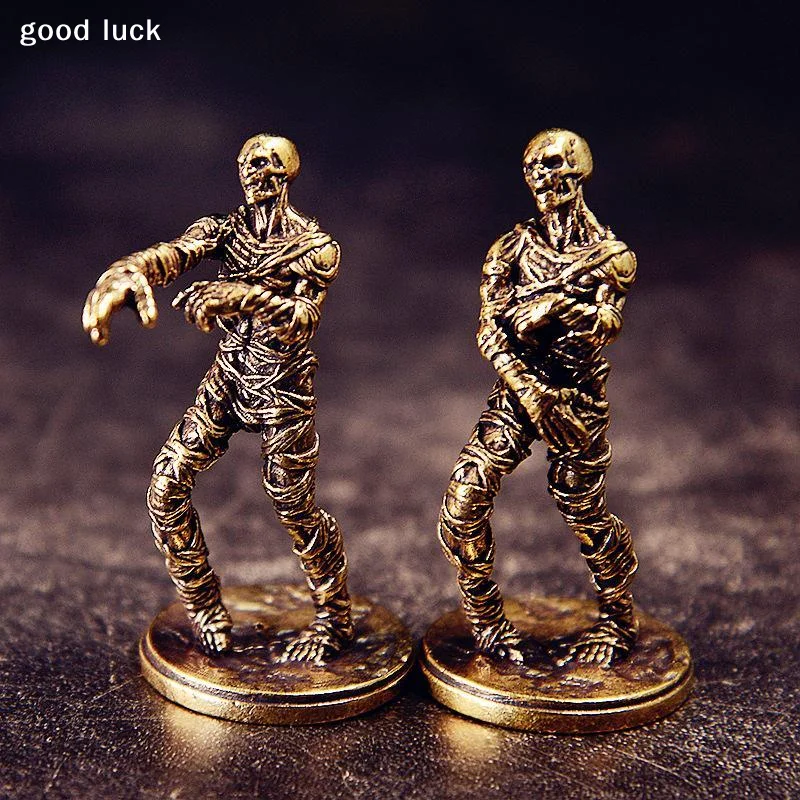 Brass Made Zombie Statue Corpse Shape Figurine Vintage Golden Metal Walking Dead Miniature Display With Base Home Decor Ornamen