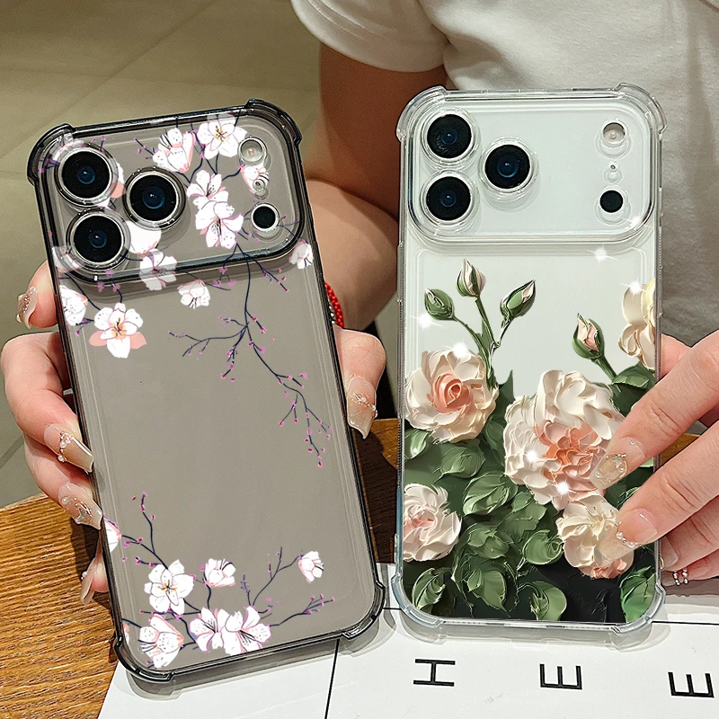 Ölgemälde Rose Blumen Handyhülle für iPhone Air 17 16e 16 15 Pro Max 14 13 Pro 12 11 stoßfeste Kartensteckplatz-Tasche Soft Cover
