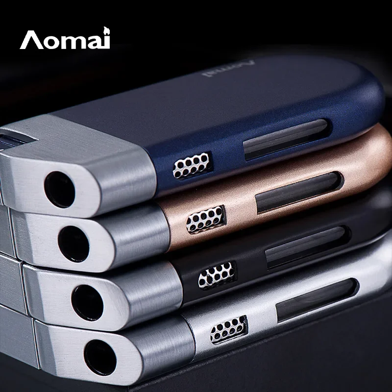 Creative Ultra Thin Slant Fire Jet Blue Flame Inflatable Lighter Windproof Metal Visible Gas Window Portable Butane Gas Lighters